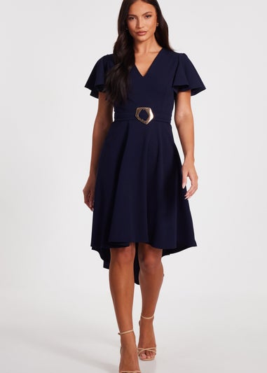 Quiz Navy Dip Hem Midi Dress