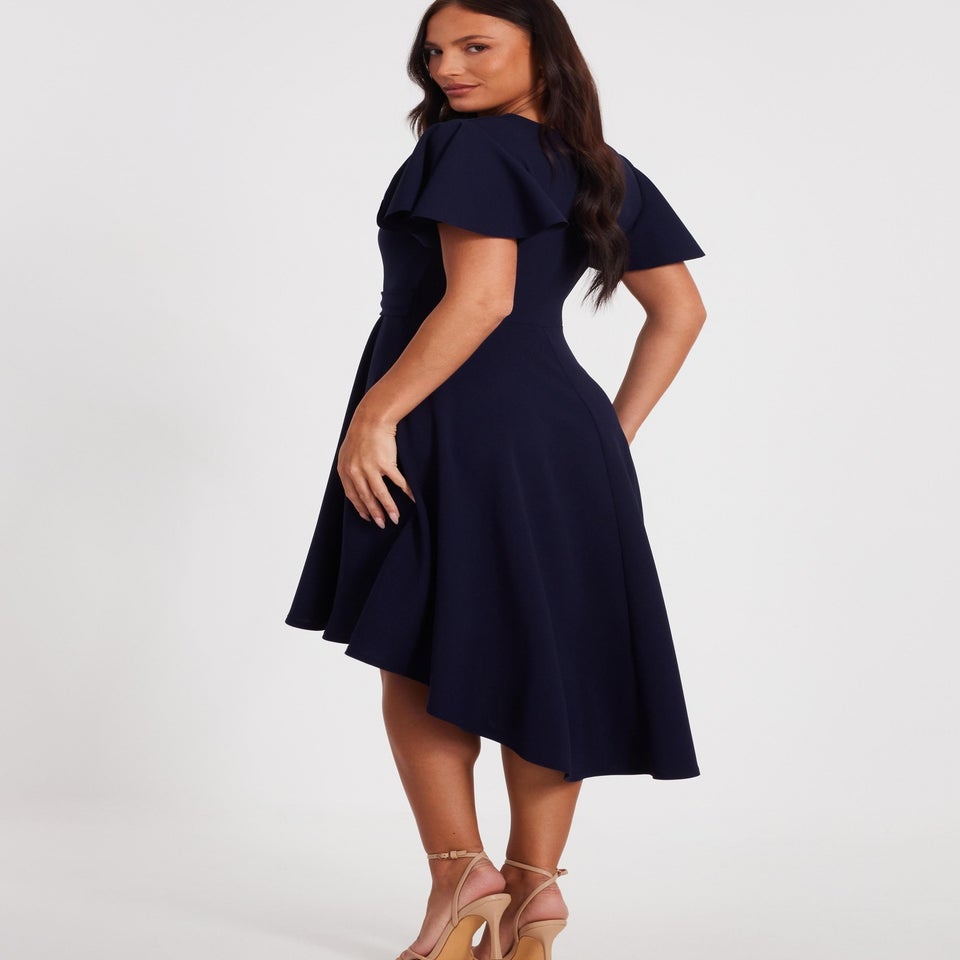 Quiz Navy Dip Hem Midi Dress