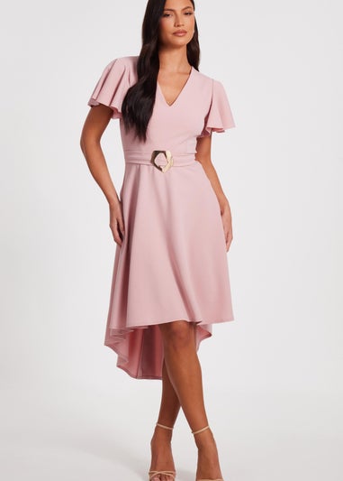 Quiz Pink Dip Hem Midi Dress