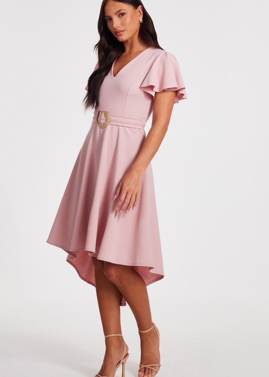 Quiz Pink Dip Hem Midi Dress
