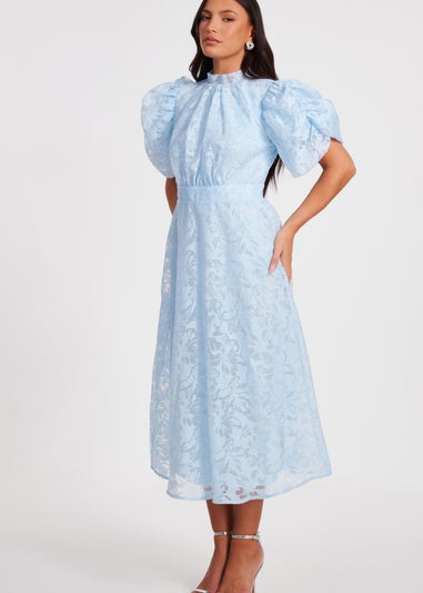 Quiz Blue Chiffon Diamante Midi Dress