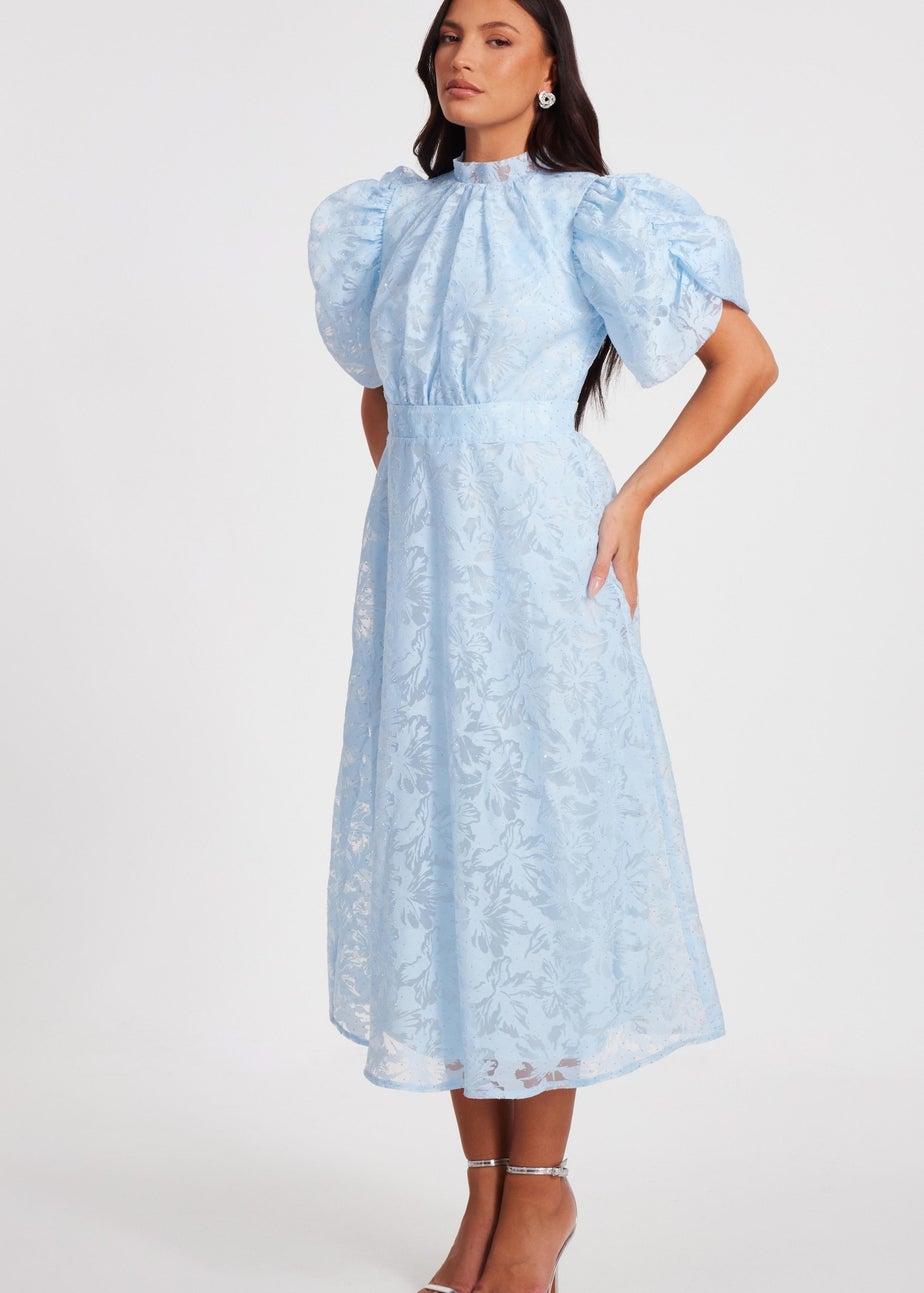 Quiz Blue Chiffon Diamante Midi Dress