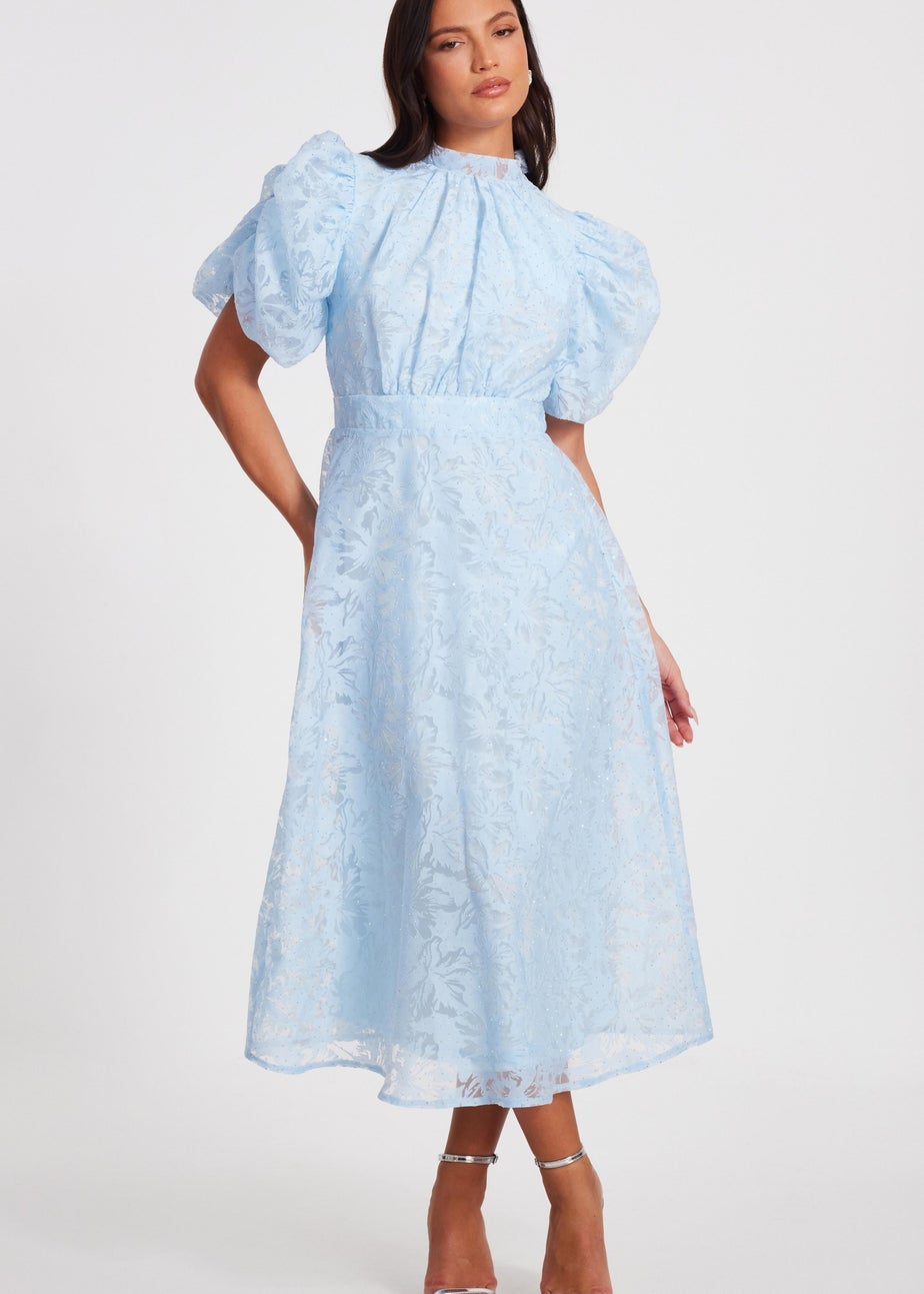 Quiz Blue Chiffon Diamante Midi Dress