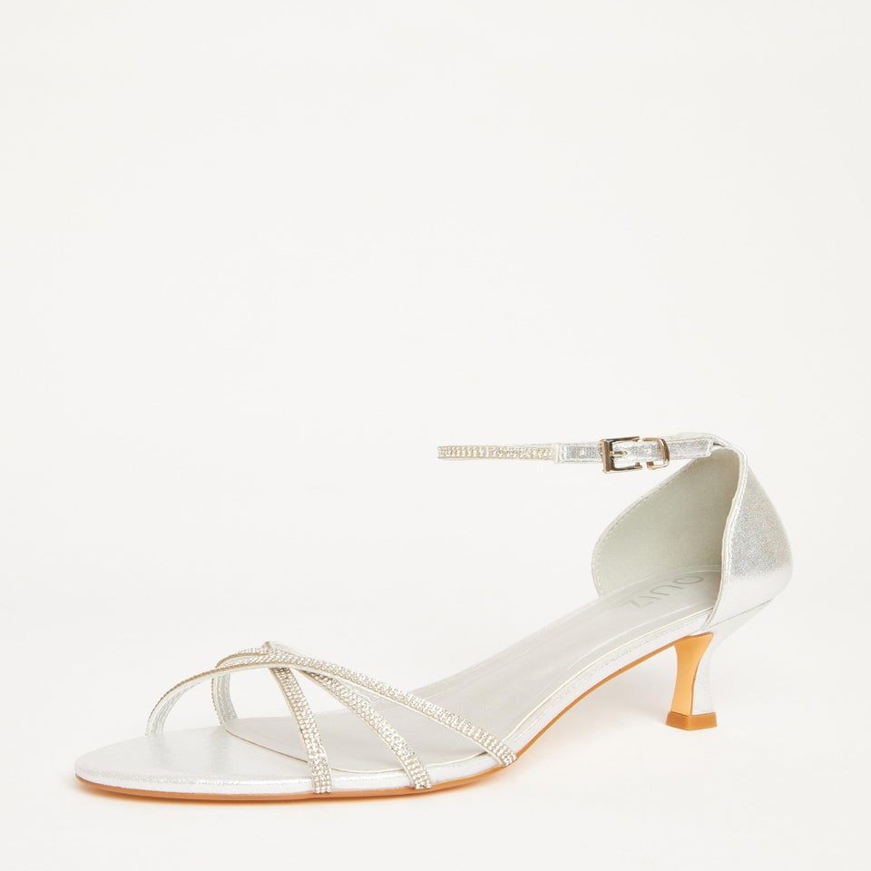 Quiz Silver Diamante Cross Strap Heels