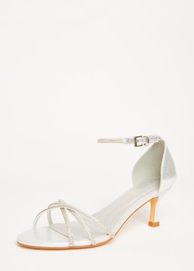 Quiz Silver Diamante Cross Strap Heels