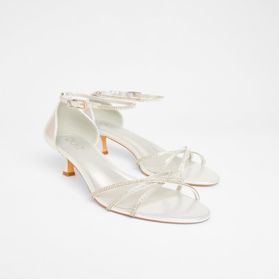 Quiz Silver Diamante Cross Strap Heels
