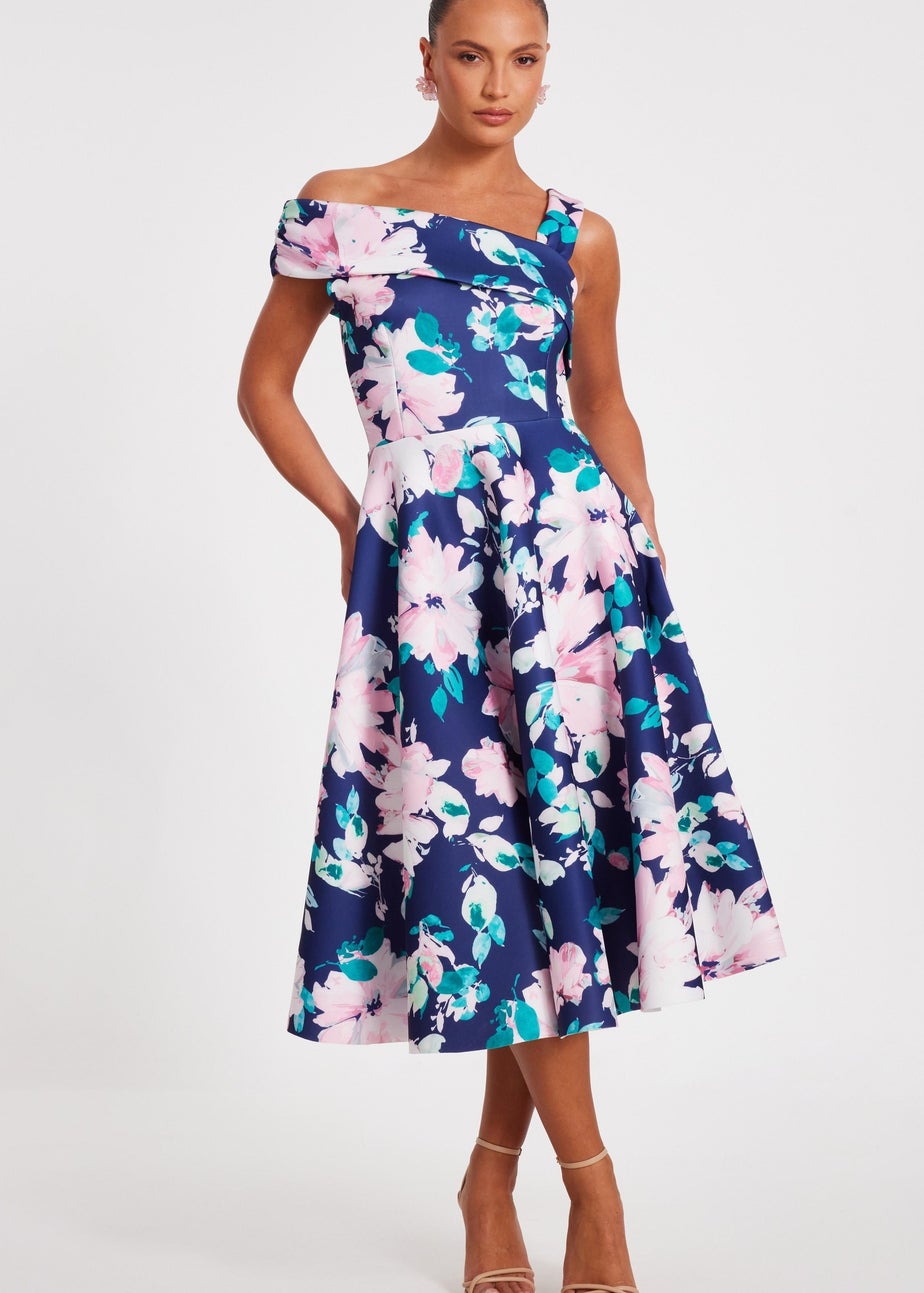 Quiz Navy Floral Print Skater Dress