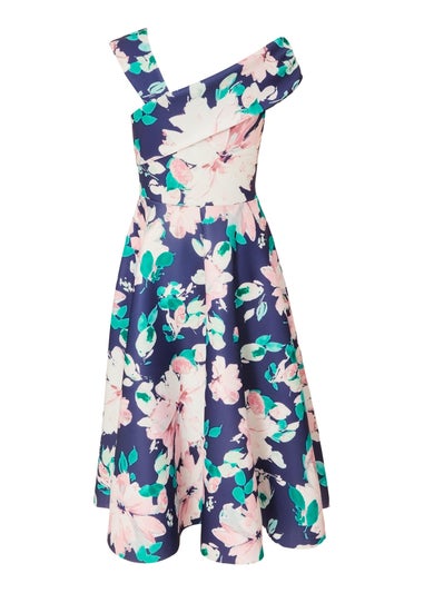 Quiz Navy Floral Print Skater Dress