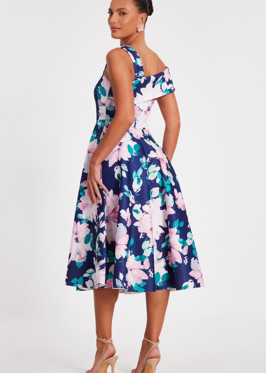 Quiz Navy Floral Print Skater Dress