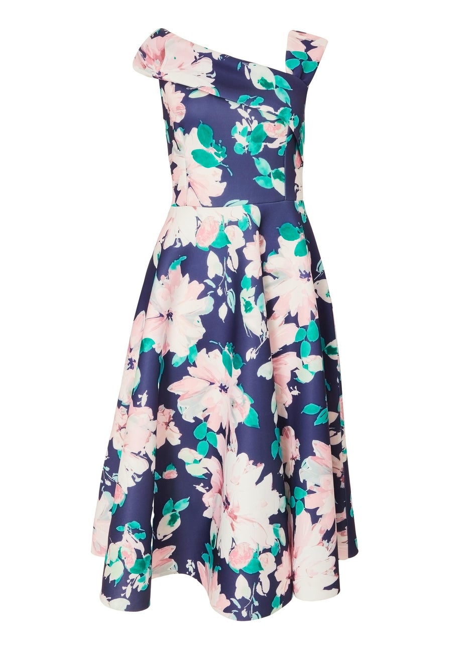 Quiz Navy Floral Print Skater Dress