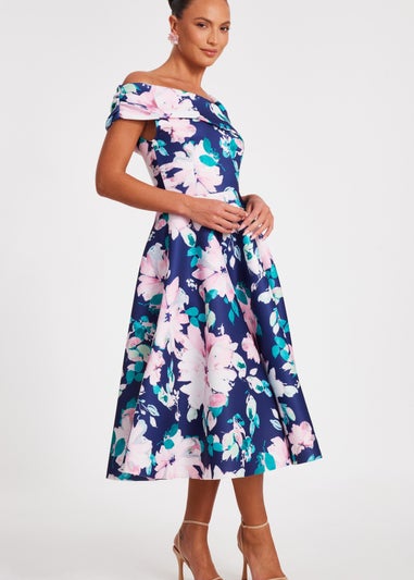 Quiz Navy Floral Print Skater Dress