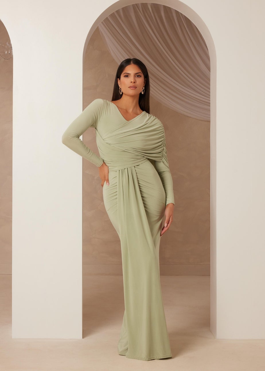Quiz Sage Draped Maxi Dress