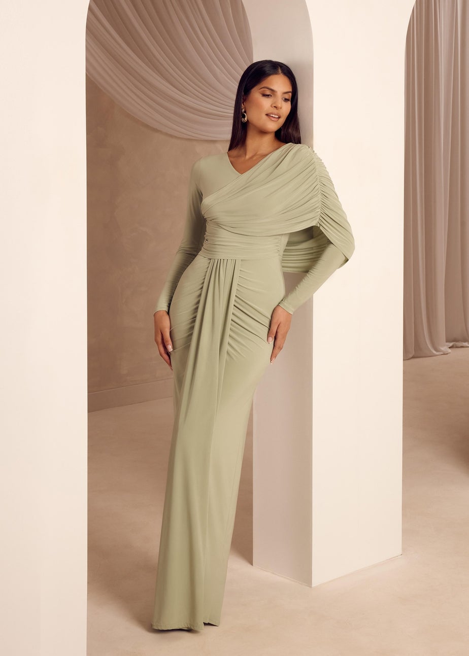 Quiz Sage Draped Maxi Dress