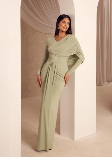 Quiz Sage Draped Maxi Dress