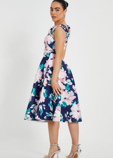 Quiz Navy Petite Floral Print Skater Dress