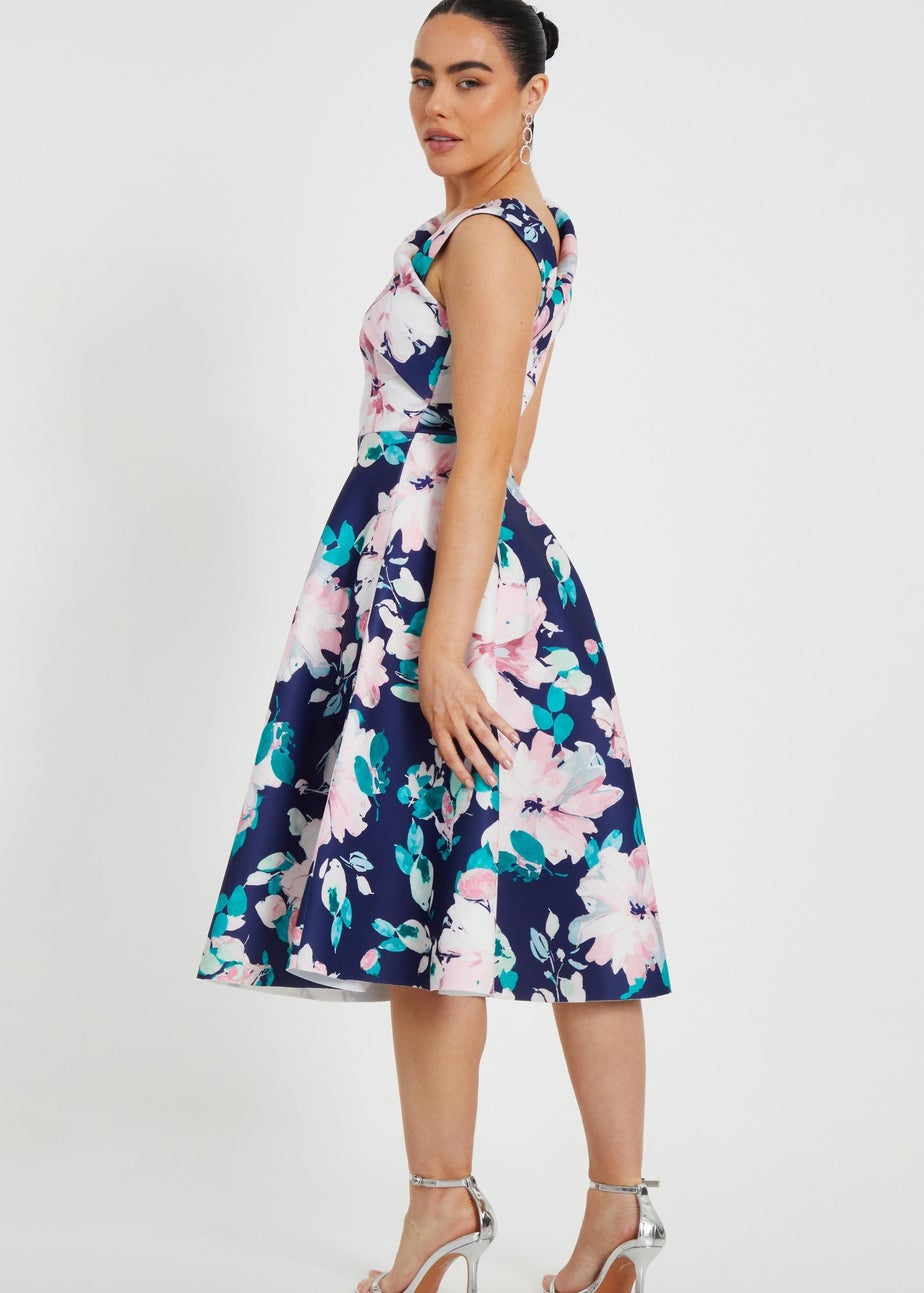 Quiz Navy Petite Floral Print Skater Dress