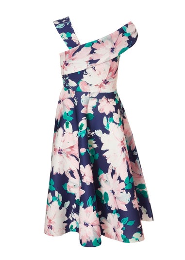 Quiz Navy Petite Floral Print Skater Dress