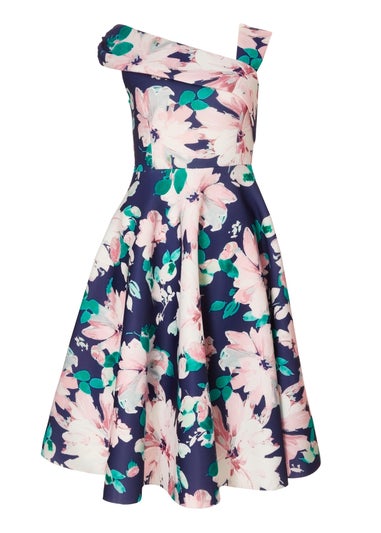 Quiz Navy Petite Floral Print Skater Dress