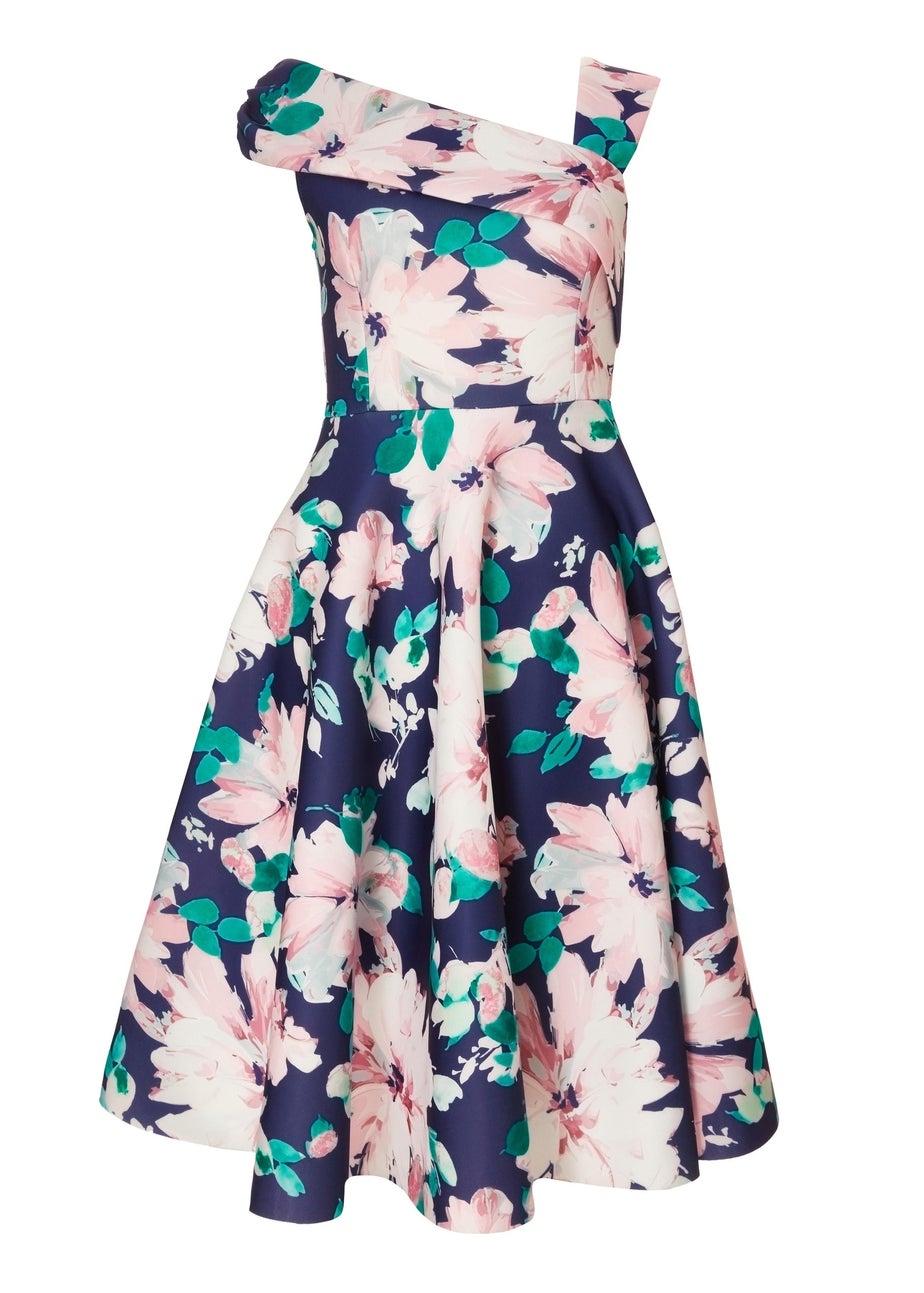 Quiz Navy Petite Floral Print Skater Dress