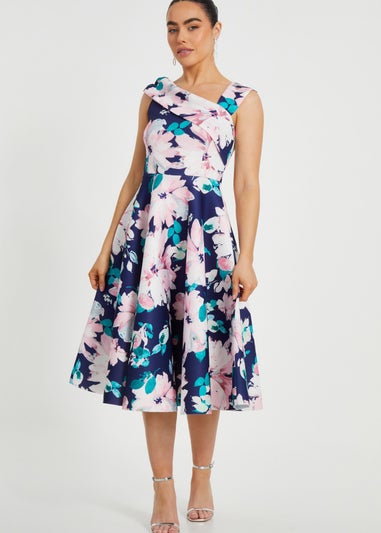 Quiz Navy Petite Floral Print Skater Dress