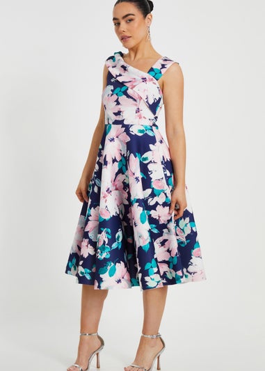 Quiz Navy Petite Floral Print Skater Dress