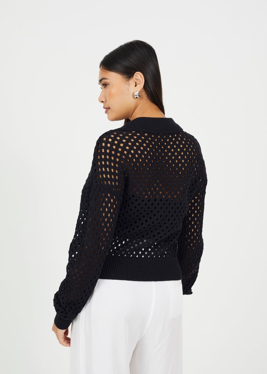 Brave Soul Black Crochet Knit Zip Through Cardigan
