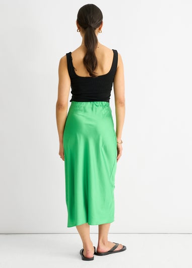 Gini London Green Satin High Waist Midi Skirt
