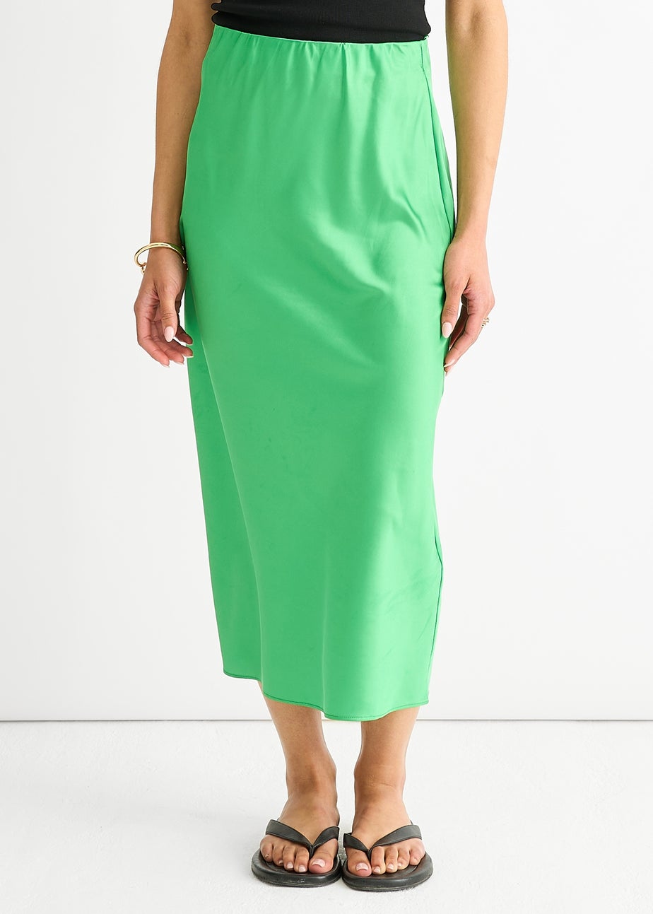 Gini London Green Satin High Waist Midi Skirt