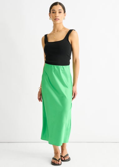 Gini London Green Satin High Waist Midi Skirt