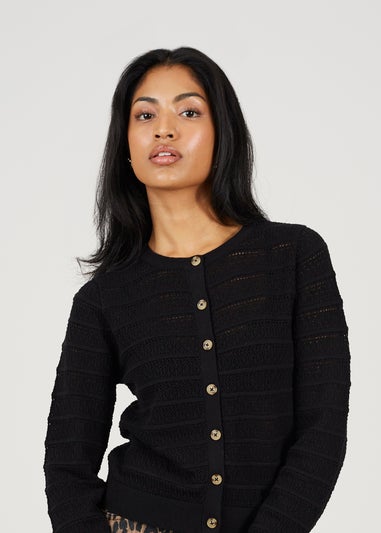 Brave Soul Black Stitch Detail Crew Neck Cardigan