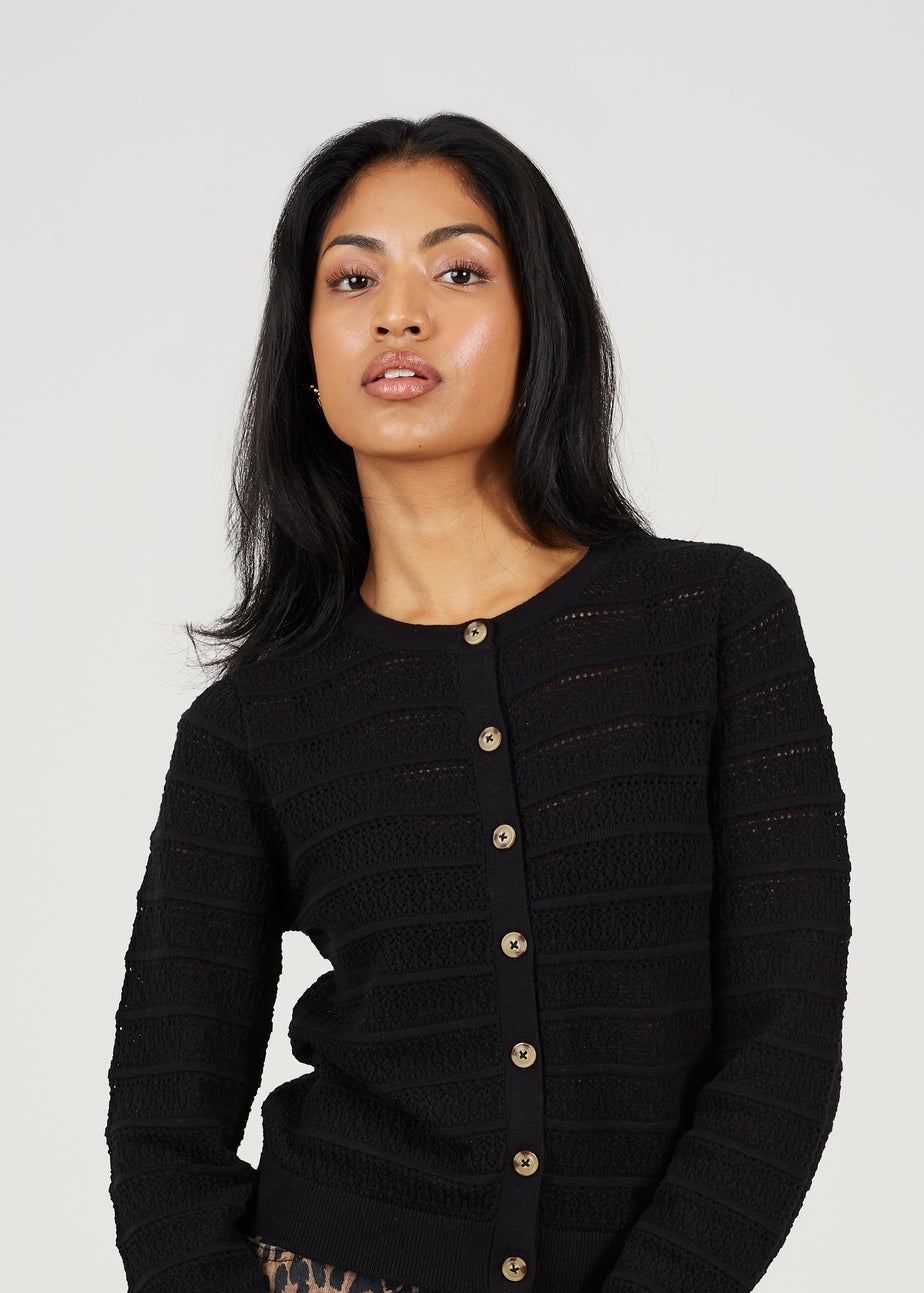 Brave Soul Black Stitch Detail Crew Neck Cardigan