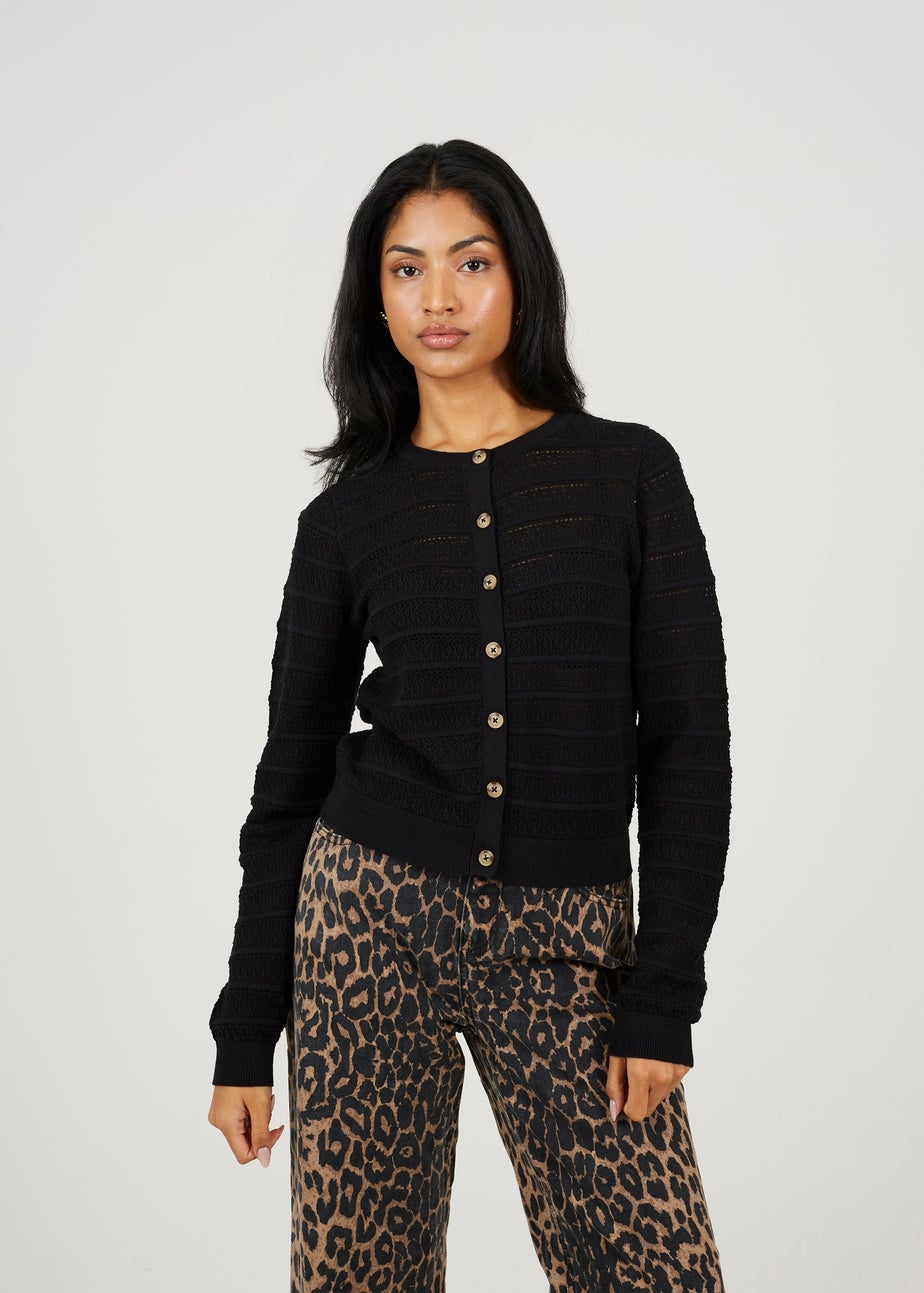 Brave Soul Black Stitch Detail Crew Neck Cardigan