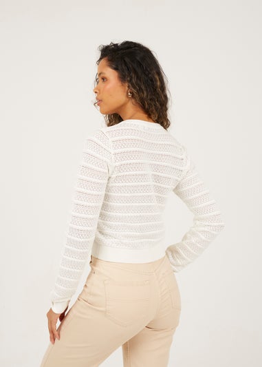 Brave Soul White Stitch Detail Crew Neck Cardigan