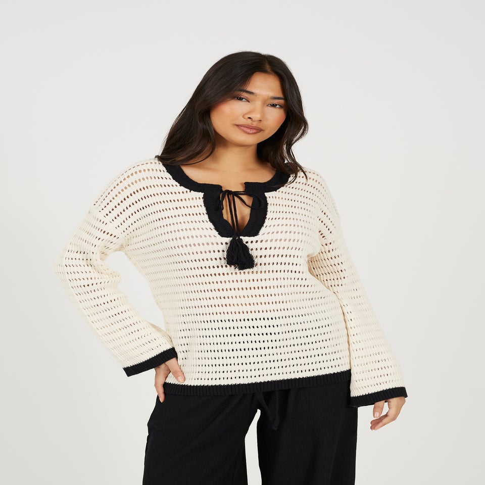 Brave Soul Cream Loose Knit V Neck Jumper