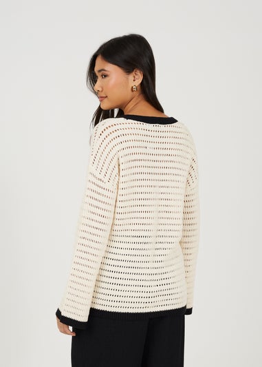 Brave Soul Cream Loose Knit V Neck Jumper