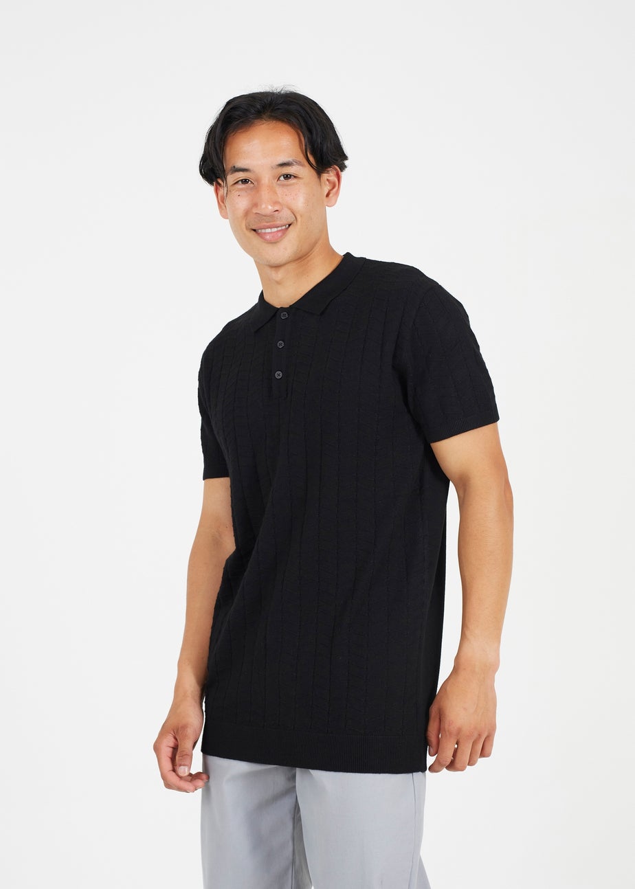 Brave Soul Black Short Sleeve Knitted Polo Shirt