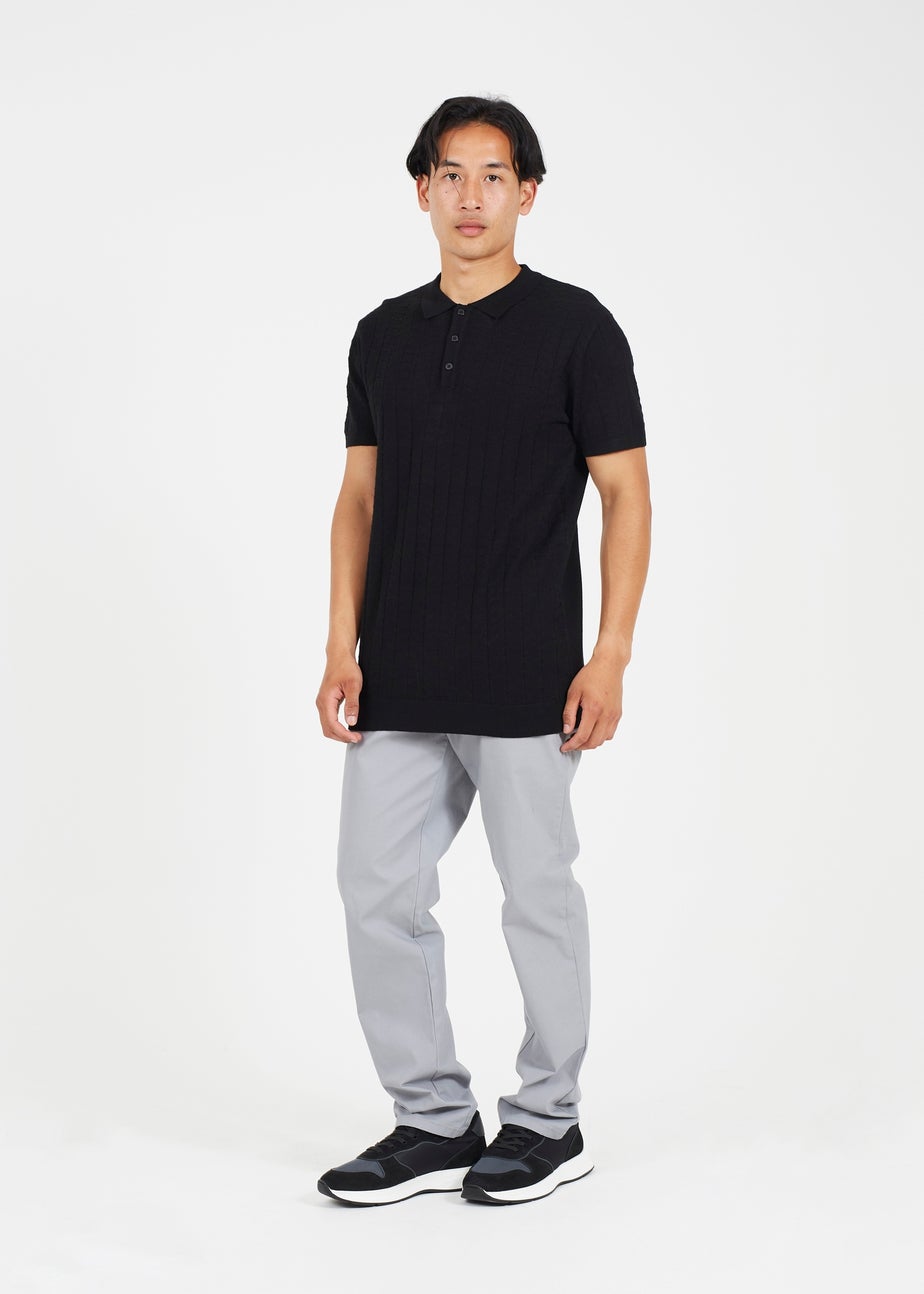 Brave Soul Black Short Sleeve Knitted Polo Shirt