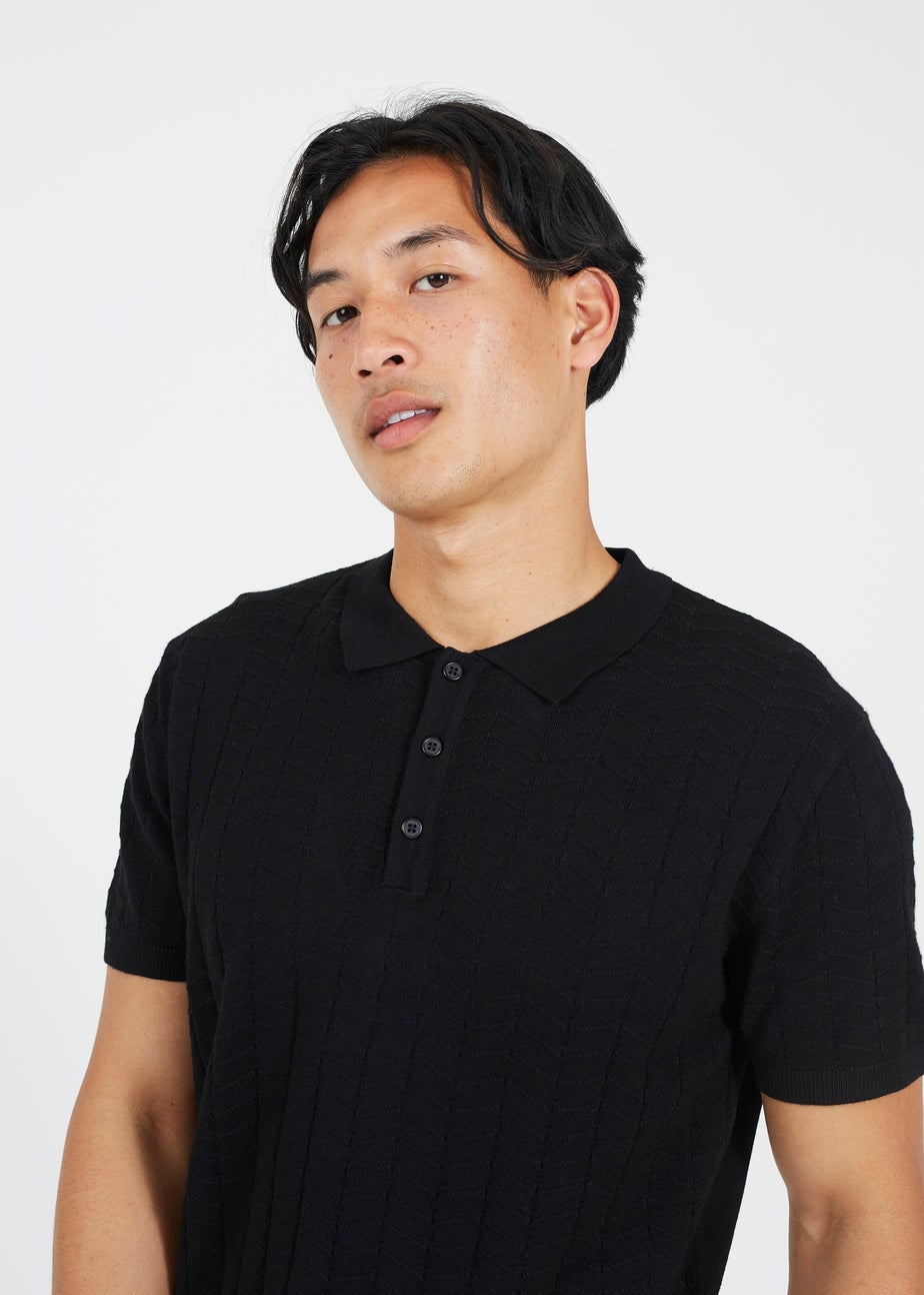 Brave Soul Black Short Sleeve Knitted Polo Shirt