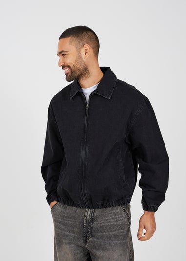Brave Soul Black Oversized Denim Bomber Jacket