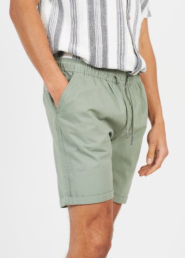 Brave Soul Soft Green Cotton Chino Shorts With Turn Up Hem
