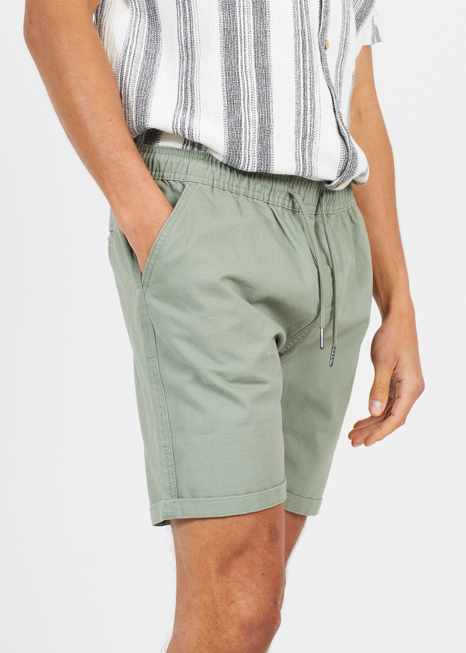 Brave Soul Soft Green Cotton Chino Shorts With Turn Up Hem