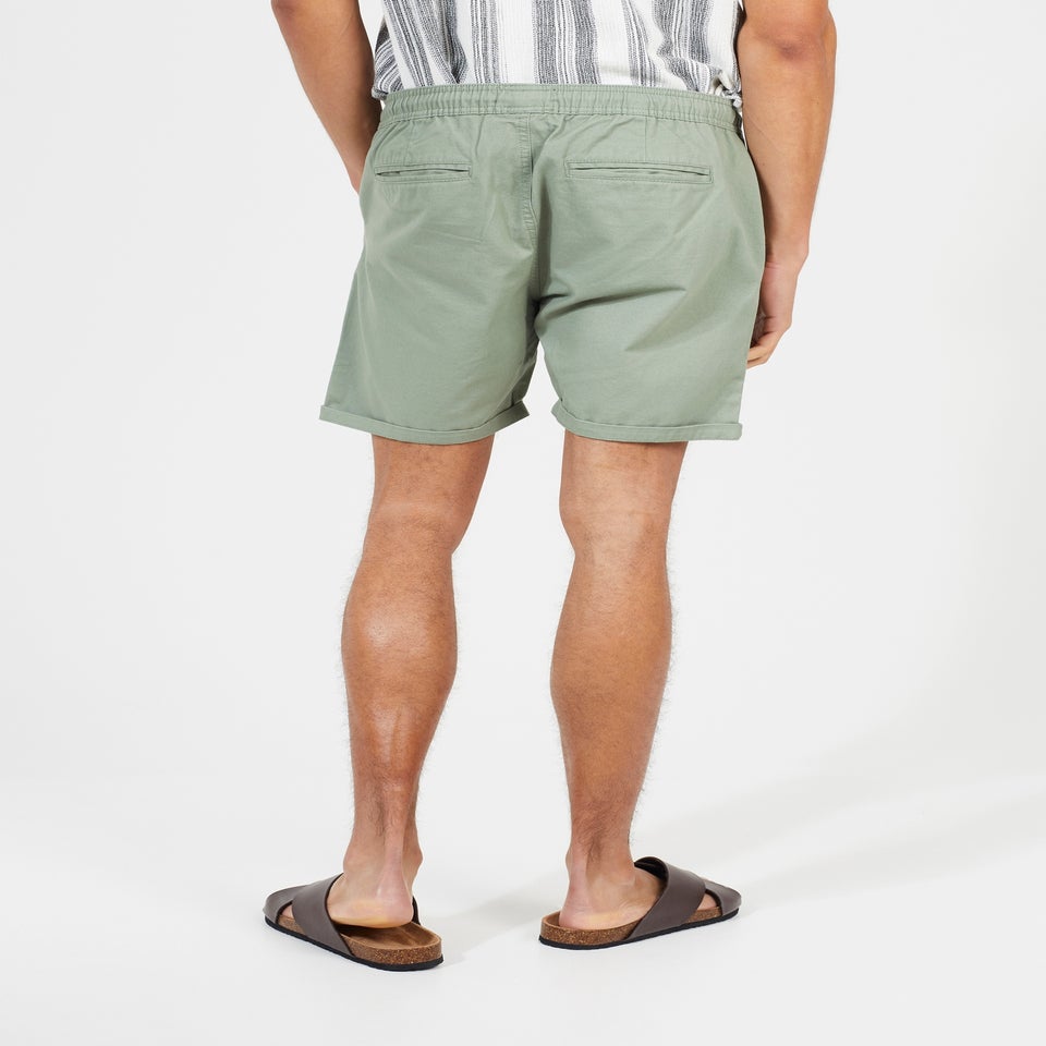 Brave Soul Soft Green Cotton Chino Shorts With Turn Up Hem