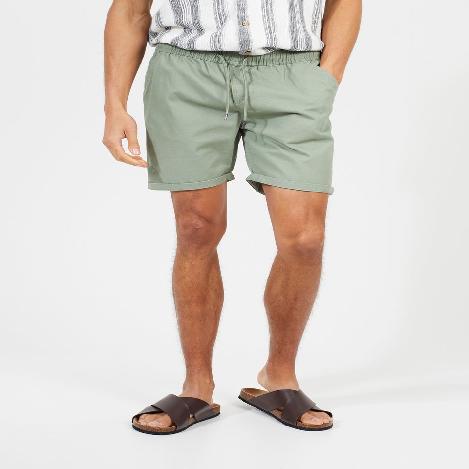 Brave Soul Soft Green Cotton Chino Shorts With Turn Up Hem
