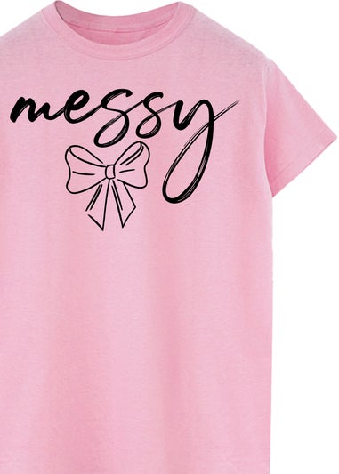 Brands In Messy Bow Pink Boyfriend Fit Graphic T-Shirt