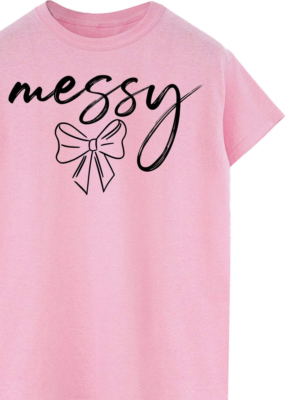 Brands In Messy Bow Pink Boyfriend Fit Graphic T-Shirt