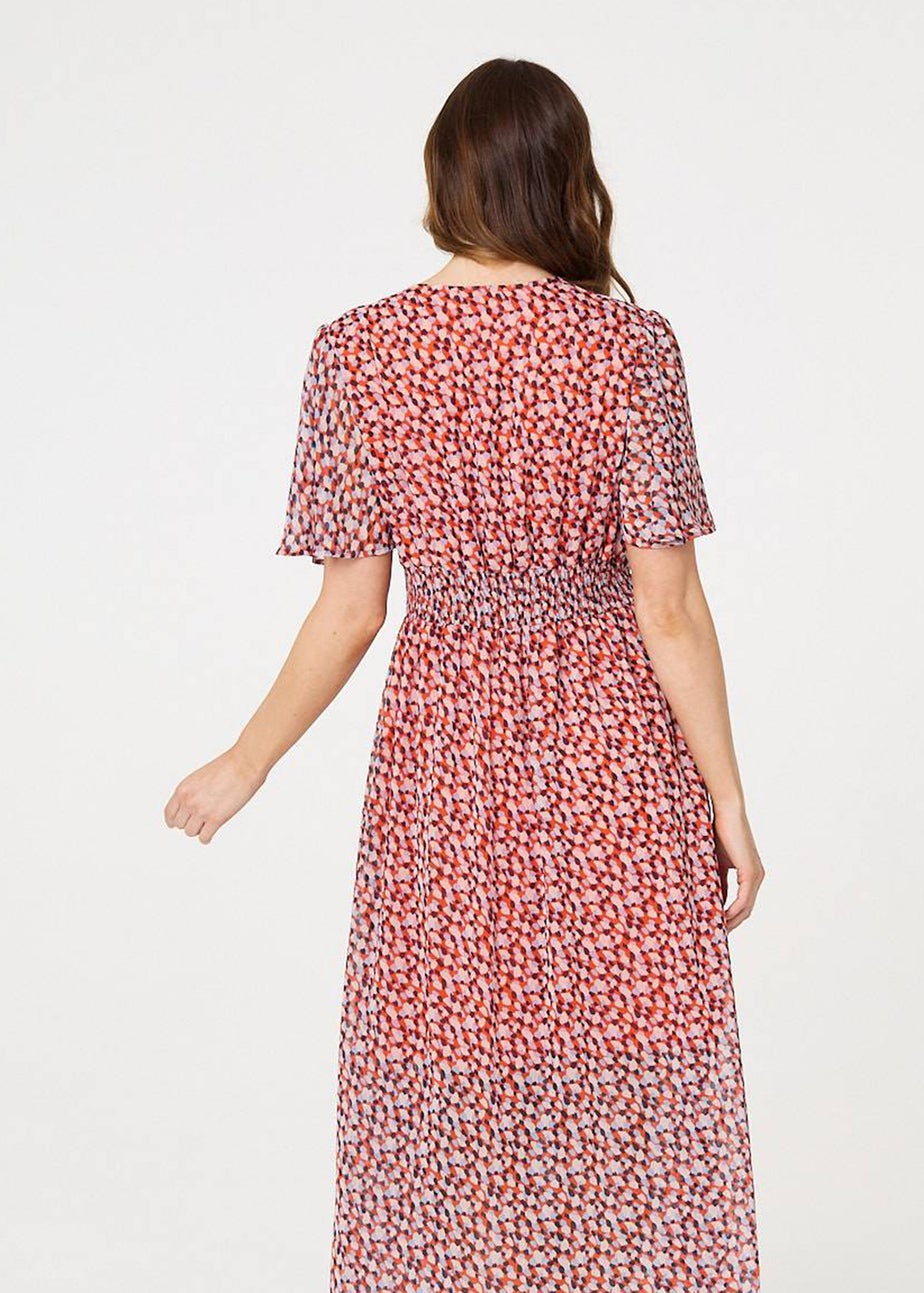 Izabel London Orange Printed 1/2 Sleeve Ruched Midi Dress