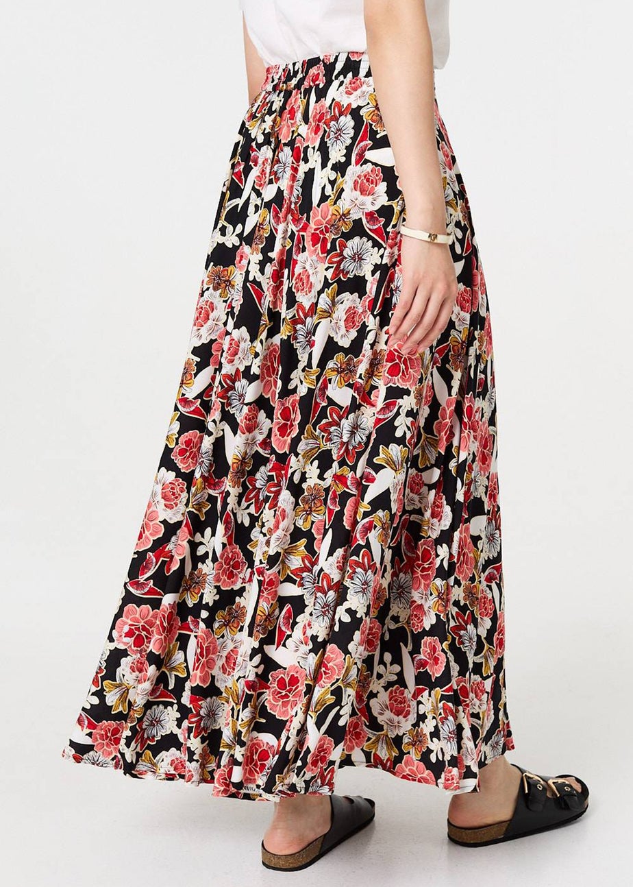 Izabel London Orange Floral High Waist A Line Maxi Skirt