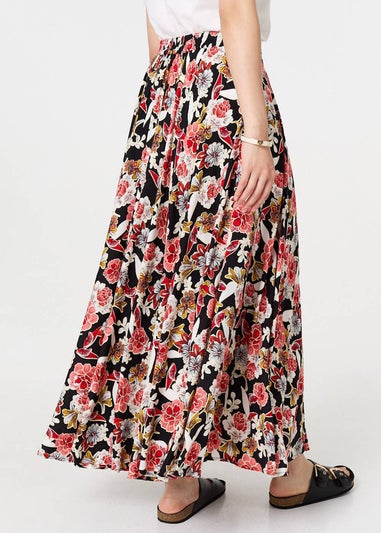 Izabel London Orange Floral High Waist A Line Maxi Skirt
