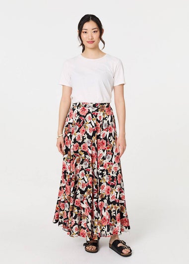 Izabel London Orange Floral High Waist A Line Maxi Skirt