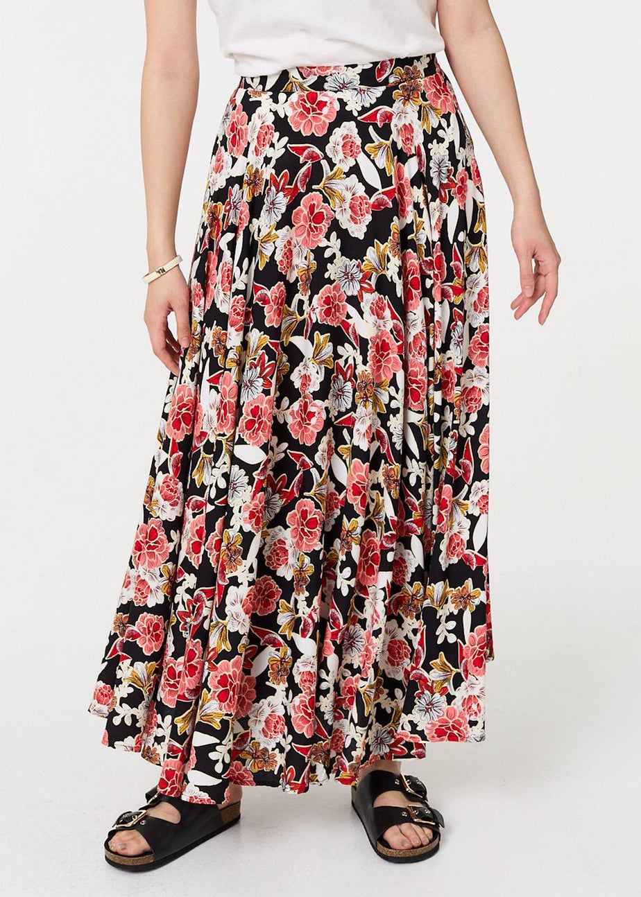 Izabel London Orange Floral High Waist A Line Maxi Skirt